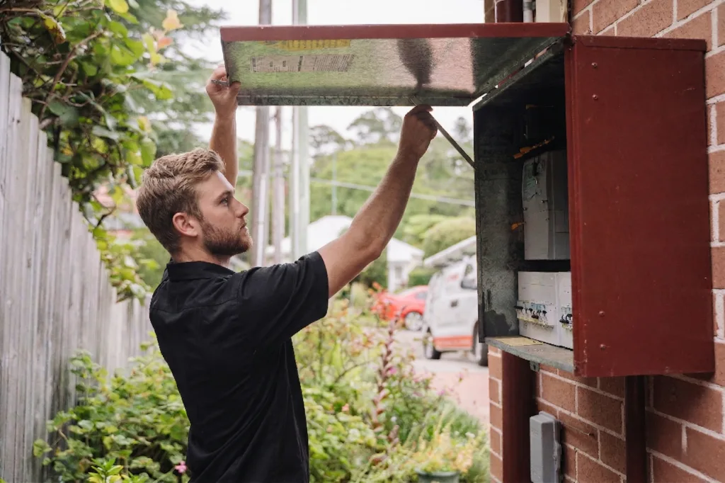 Electrician installing downlights in a Willoughby home